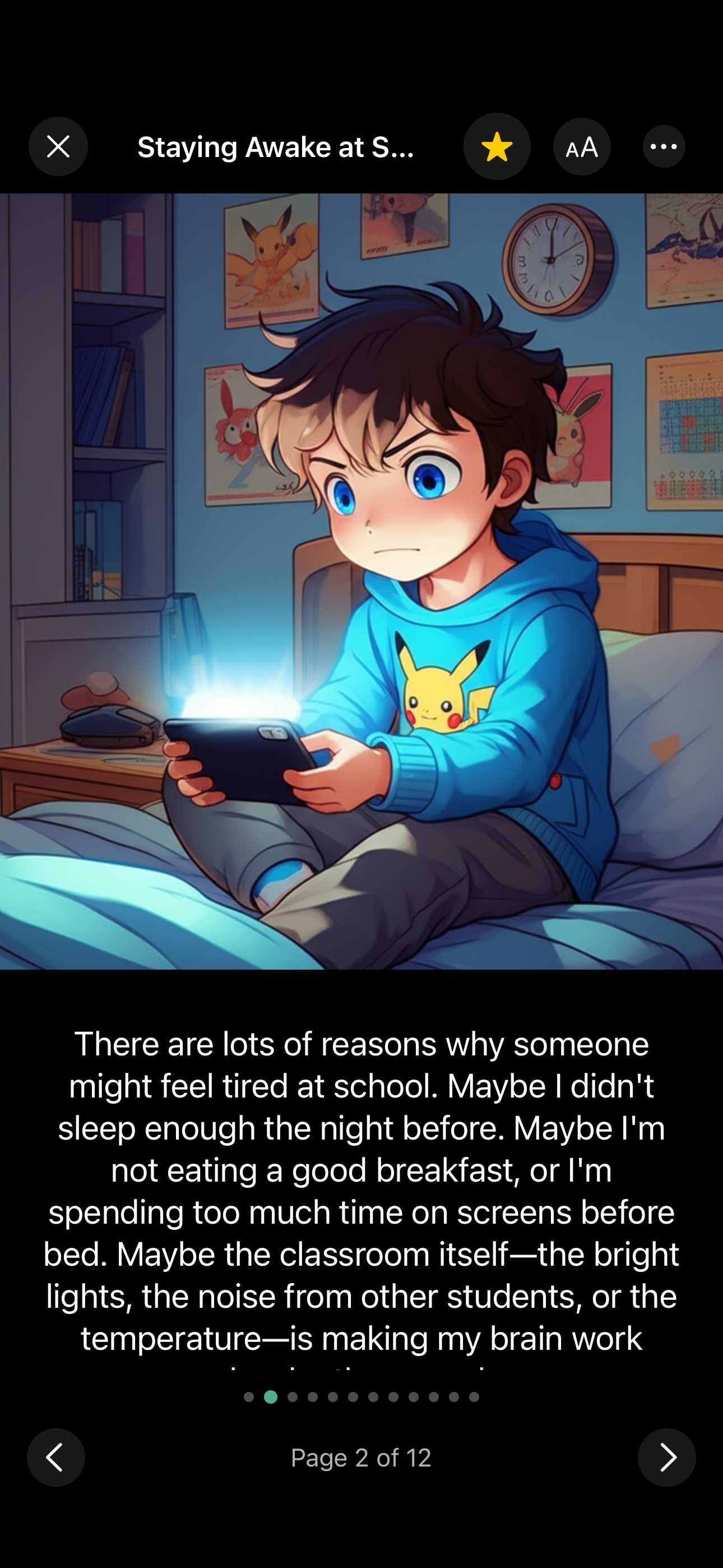 A personalized illustrated story page showing a child character in a colorful scene with accompanying text